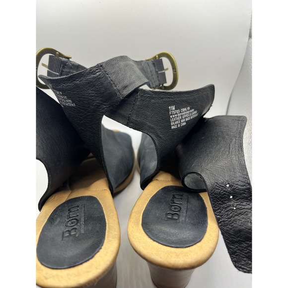 Born Black Leather Peep Toe Slingback Block Heel Sandals Women 11M - Picture 7 of 8